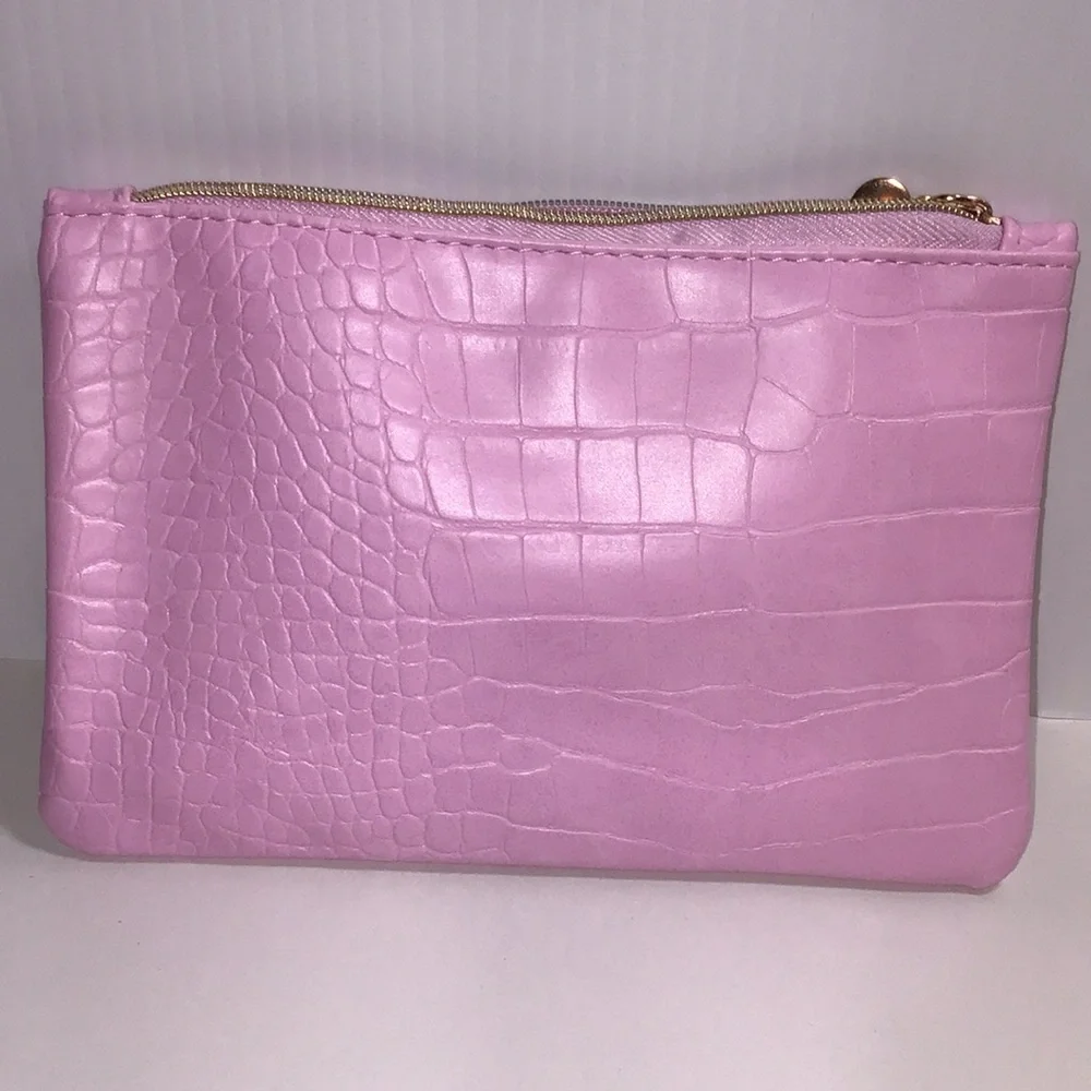 Pink Croc-Embossed Ipsy bag and 5 travel sized makeup brush set NEW